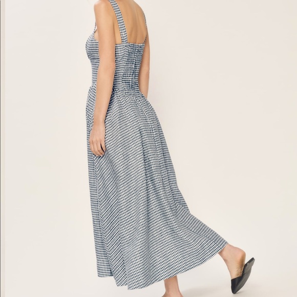 “💖Sale” Reformation Balia Linen Dress - Slate Check - Picture 2 of 8